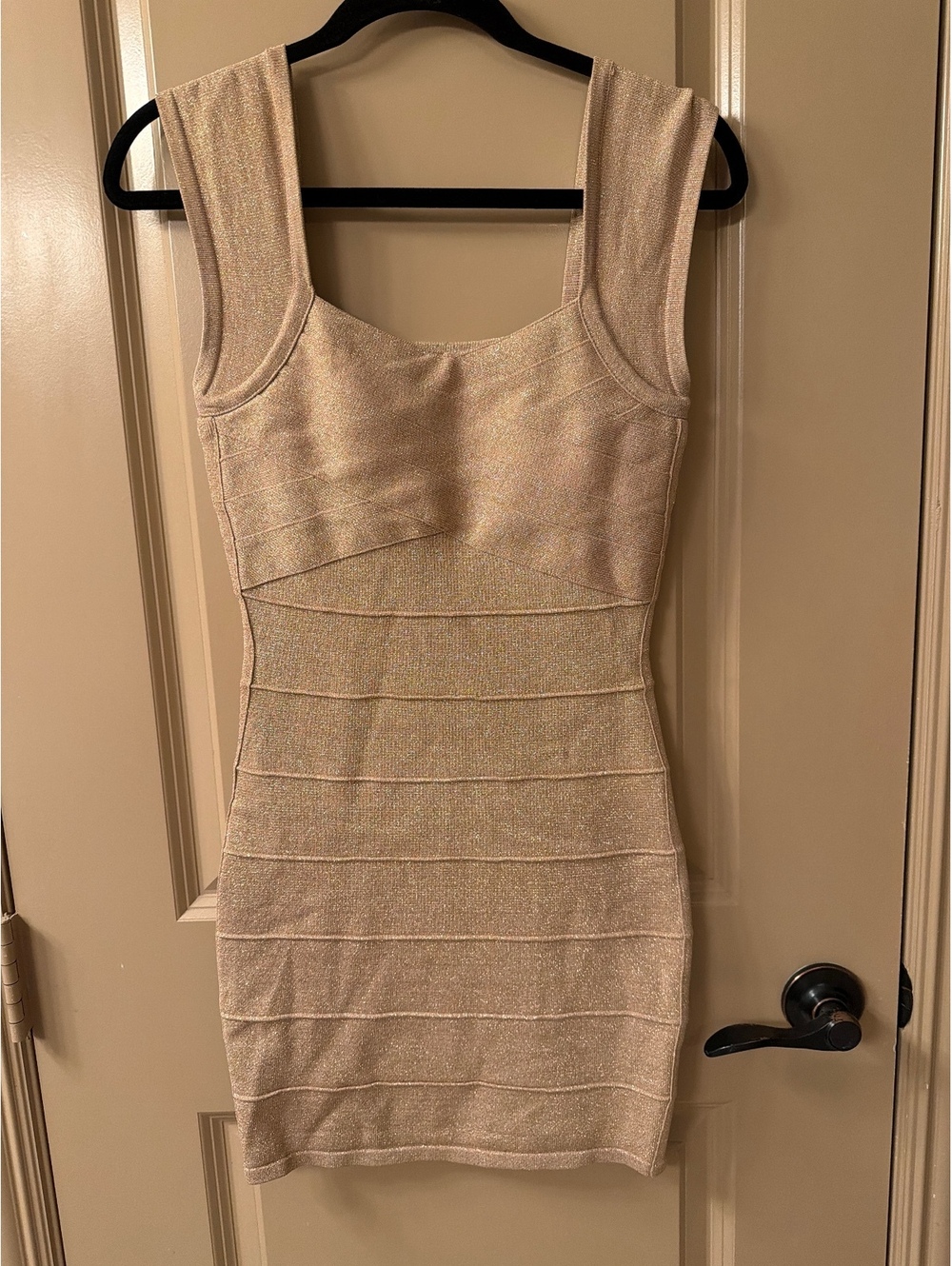 Beige Sleeveless Dress with Square Neckline